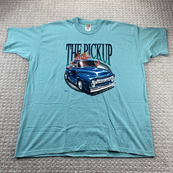Vintage 90s T-Shirt Single Stitch Men XXL Teal The Pickup Fruit Of The Loom Best - Picture 1 of 10